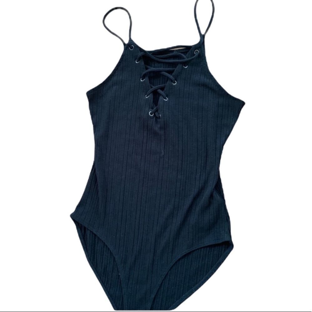 Black lace up bodysuit